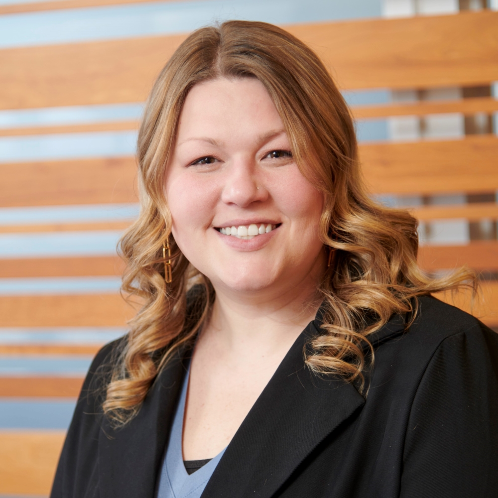 Caitlin Branson, a docketing specialist at Patterson Thuente IP law firm in Minneapolis, Minnesota, poses for a portrait in February 2023